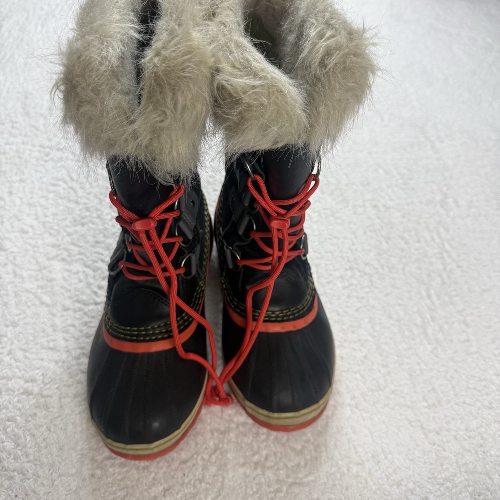 Sorel Joan of Artic Waterproof Boots Orange Black Faux Fur‎ size 5 Youth/ 7 WMN - Picture 2 of 12